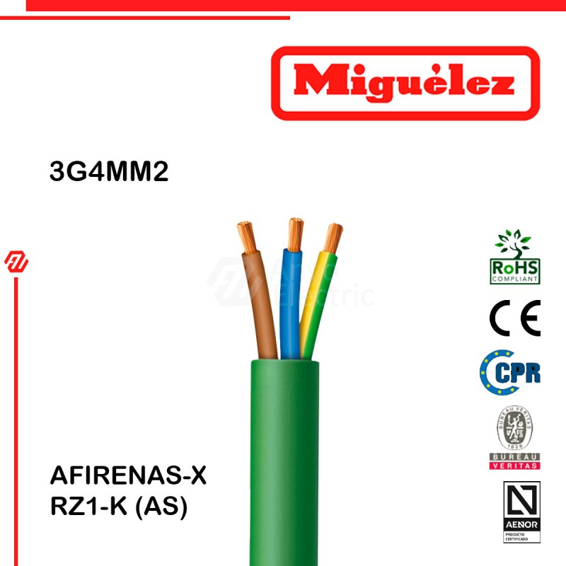 MIGUELEZ CABLE VULC. AFIRENAS-X RZ1-K 0.6/1KV 3G10MM2 VERDE